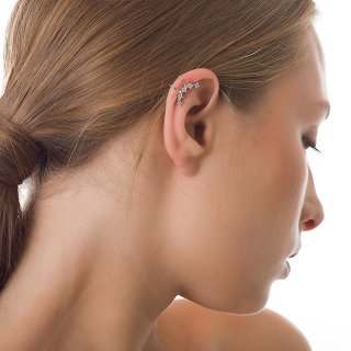 Oxzen σκουλαρίκι ασημένιο ear climber με λευκά ζιργκόν
