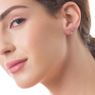 Oxzen σκουλαρίκια καρφωτά ασημένια με φίλντισι και λευκά ζιργκόν