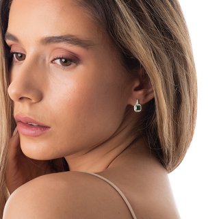 Oxzen σκουλαρίκια κρεμαστά ασημένια τετράγωνο με ζιργκόν