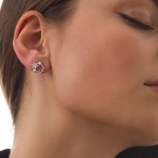 Oxzen σκουλαρίκια καρφωτά ασημένια στεφανάκι με πέρλες και πέτρες ζιργκόν