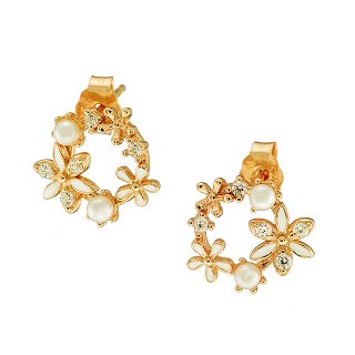 Oxzen σκουλαρίκια καρφωτά ασημένια στεφανάκι με πέρλες και πέτρες ζιργκόν