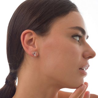 Oxzen σκουλαρίκια κρικάκια μικρά ασημένια με μαύρο σμάλτο και λευκά ζιργκόν