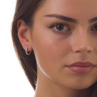 Oxzen κρικάκια ασημένια για δεύτερη τρύπα με λευκά ζιργκόν