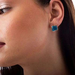 Oxzen σκουλαρίκι ασημένιο επιχρυσωμένο με σμάλτο