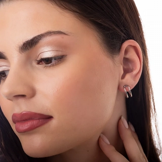 Oxzen ασημένιο σκουλαρίκι διπλός κρίκος