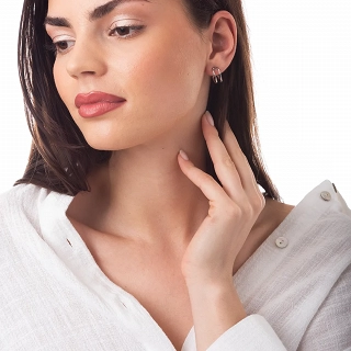 Oxzen ασημένιο σκουλαρίκι διπλός κρίκος