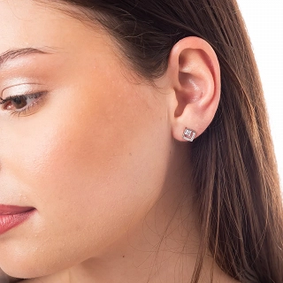 Oxzen ασημένιο σκουλαρίκι τετράγωνο με λευκά ζιργκόν