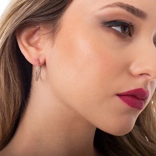 Oxzen σκουλαρίκι ασημένιο κρίκος με ιδιαίτερο σχήμα