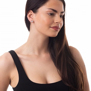 Oxzen σκουλαρίκι ασημένιο καρφωτό πεταλούδα με λευκά ζιργκόν