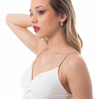 Oxzen σκουλαρίκι ασημένιο κρεμαστό με δάκρυ και λευκά ζιργκόν