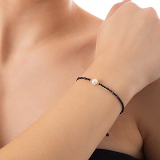 Oxzen βραχιόλι ασημένιο με ημιπολύτιμες πέτρες σπινέλιο