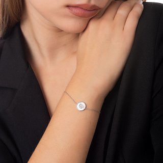 Oxzen βραχιόλι ασημένιο με φίλντισι και πέτρες ζιργκόν