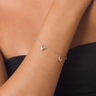 Oxzen βραχιόλι ασημένιο πεταλούδες και πέτρες ζιργκόν