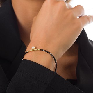 Oxzen βραχιόλι ασημένιο με πέτρες σπινέλιο και μαργαριτάρι