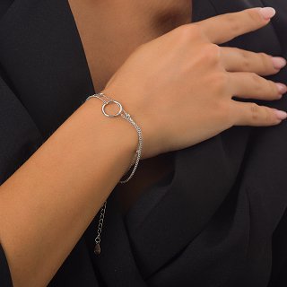 Oxzen βραχιόλι ασημένιο αλυσίδα διπλή με κύκλο