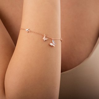 Oxzen βραχιόλι ασημένιο με πεταλούδες από φίλντισι