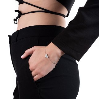 Oxzen βραχιόλι ασημένιο με καρδιά και λευκά ζιργκόν