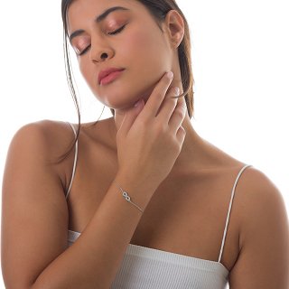 Oxzen βραχιόλι ασημένιο διπλό με άπειρο και λευκά ζιργκόν