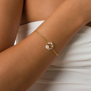 Oxzen βραχιόλι ασημένιο στεφανάκι με μαργαρίτα και περλίτσες