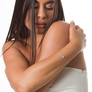 Oxzen γυναικείο βραχιόλι ματάκι με λευκές και τιρκουάζ πέτρες ζιργκόν