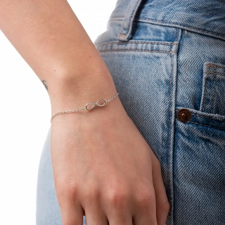 Oxzen βραχιόλι ασημένιο με άπειρο και λευκά ζιργκόν