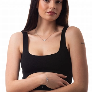 Oxzen βραχιόλι ασημένιο με ματάκι και λευκά ζιργκόν