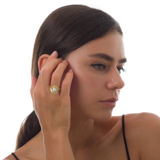 Oxzen δαχτυλίδι ασημένιο χειροποίητο με πέρλα free size