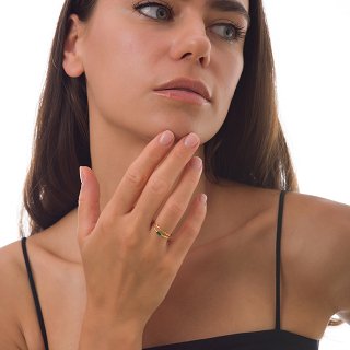 Oxzen δαχτυλίδι ασημένιο διπλό με πράσινο ζιργκόν free size