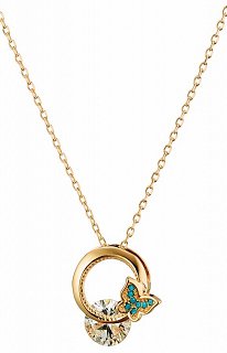 Oxzen κολιέ ασημένιο με πέτρα ζιργκόν και γαλάζια πεταλούδα