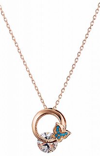 Oxzen κολιέ ασημένιο με πέτρα ζιργκόν και γαλάζια πεταλούδα