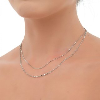 Oxzen κολιέ ασημένιο διπλό