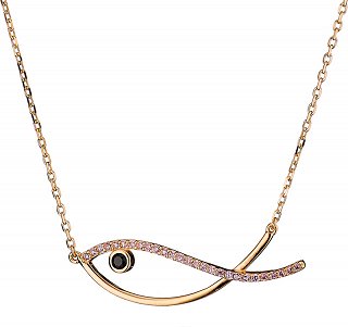 Oxzen κολιέ ασημένιο ψαράκι με πέτρες ζιργκόν