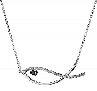 Oxzen κολιέ ασημένιο ψαράκι με πέτρες ζιργκόν