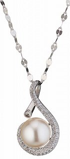 Oxzen κολιέ ασήμι με πέρλα Majorica και ζιργκόν