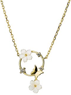 Oxzen κολιέ ασημένιο στεφάνι με μαργαρίτες και πεταλούδα