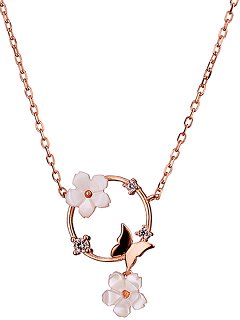 Oxzen κολιέ ασημένιο στεφάνι με μαργαρίτες και πεταλούδα