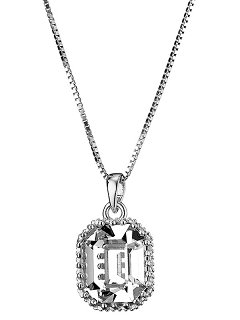 Oxzen κολιέ ασημένιο με λευκή πέτρα κρύσταλλο CZ