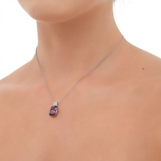 Oxzen κολιέ ασημένιο με πέτρα ζιργκόν