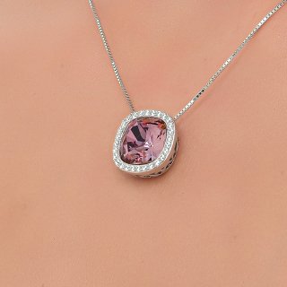 Oxzen κολιέ ασημένιο με τετράγωνη πέτρα ζιργκόν