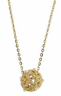 Oxzen κολιέ ασημένιο μπάλα με πέτρες ζιργκόν και πέρλες