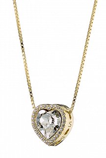 Oxzen κολιέ ασημένιο καρδιά διπλής όψης λευκή-μπλέ πέτρα ζιργκόν