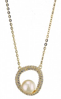 Oxzen κολιέ ασημένιο με ζιργκόν και πέρλα Majorica