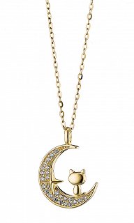 Oxzen κολιέ ασημένιο μισοφέγγαρο με γατούλα