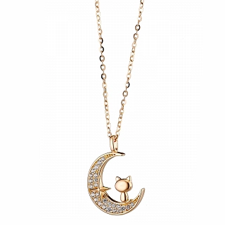 Oxzen κολιέ ασημένιο μισοφέγγαρο με γατούλα