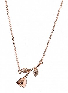 Oxzen κολιέ ασημένιο τριαντάφυλλο με λευκά ζιργκόν