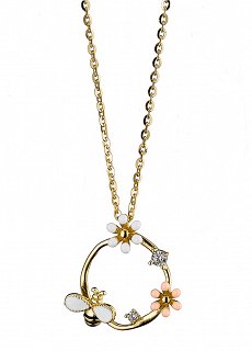 Oxzen κολιέ ασημένιο στεφανάκι με μαργαρίτες και μέλισσα