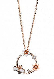 Oxzen κολιέ ασημένιο στεφανάκι με μαργαρίτες και μέλισσα