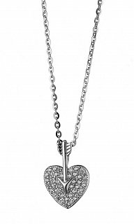 Oxzen κολιέ ασημένιο καρδιά με βέλος και λευκά ζιργκόν