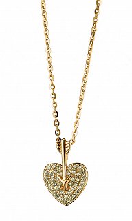 Oxzen κολιέ ασημένιο καρδιά με βέλος και λευκά ζιργκόν