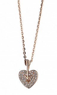 Oxzen κολιέ ασημένιο καρδιά με βέλος και λευκά ζιργκόν